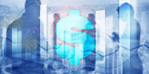 Economic business wallpaper. Charts and dollar sign, digital technology.
