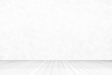 White Stucco Room with Wooden Pavement Background.