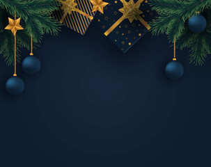 Christmas background with christmas gifts and fir branches. - 295479437