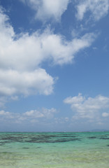 青い空とエメラルドグリーンの遠浅の海