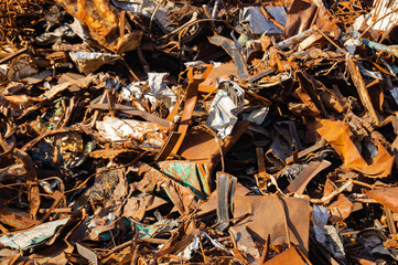 Scrap metal. Scrap. Mountains of metal trash. Waste of human activity.