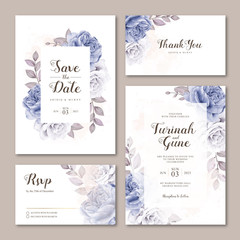 Cute wedding invitation card template with roses watercolor