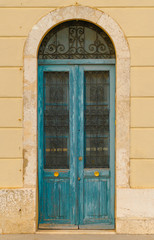 Old wooden blue door and beautiful 
