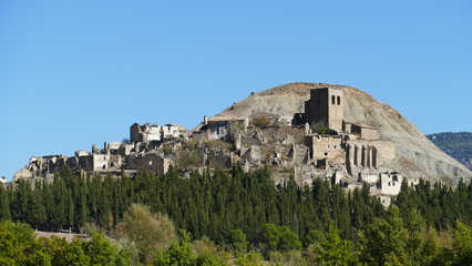 Small uninhabited village in ruins on a Yesa mountain in Navarre