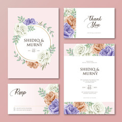 Set of wedding invitation card Floral thank you rsvp card design