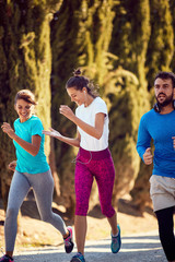 People enjoying at running together outdoors