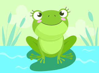 Cartoon Vector of Green cute baby frog baby shower background