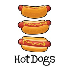 Hotdog with tomato, mustard, leave lettuce. Vector color flat icon