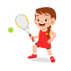Obraz na płótnie Canvas happy cute kid girl play train tennis