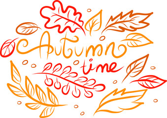 Fototapeta na wymiar Lettering Autumn time on white background. Vector illustration. Perfect for postcard, greeting card, print.