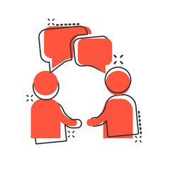 Vector cartoon talk people icon in comic style. Man with speech bubble concept illustration pictogram. Talk chat business splash effect concept.