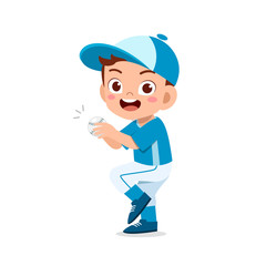 happy cute kid boy play train baseball