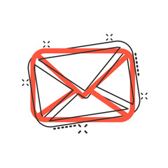 Mail envelope icon in comic style. Email message vector cartoon illustration pictogram. Mailbox e-mail business concept splash effect.
