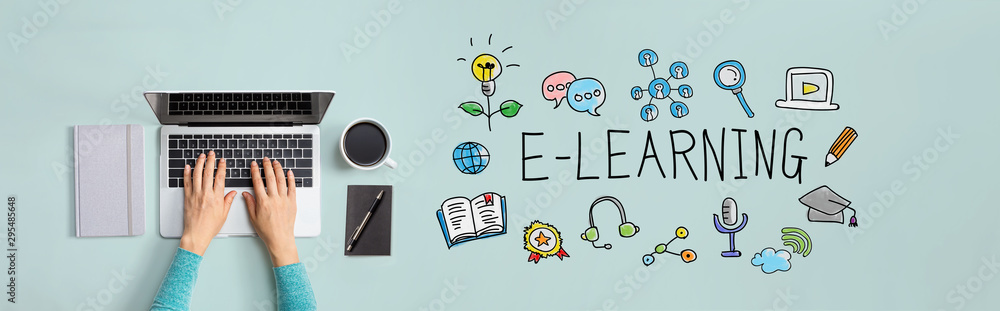Poster e-learning with person using a laptop computer