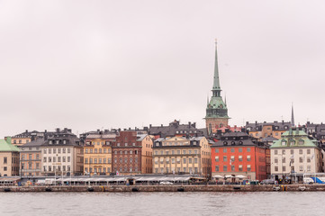 Fototapeta na wymiar Stockholm Gamla Stan panorama Sweden cloudy old town cityscape landscape landmark