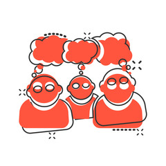 People with speech bubble icon in comic style. Business agreement vector cartoon illustration pictogram. Partnership talk business concept splash effect.