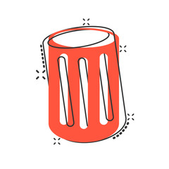Trash bin garbage icon in comic style. Trash bucket vector cartoon illustration pictogram. Garbage basket business concept splash effect.