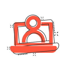 Online training process icon in comic style. Webinar seminar vector cartoon illustration pictogram. E-learning business concept splash effect.