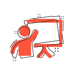 Training education icon in comic style. People seminar vector cartoon illustration pictogram. School classroom lesson business concept splash effect.