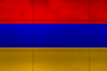 3D Flag of Armenia on a metal wall background.
