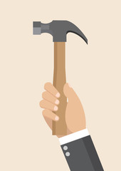 Cartoon, businessman Hand holding hammer.
