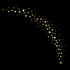 Gold stars. Decoration design element. Wavy stardust path. Vector illustration isolated on black background