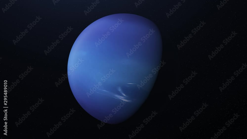 Poster amazing abstraction of blue neptune planet rotating among endless stars in outer space. animation. a