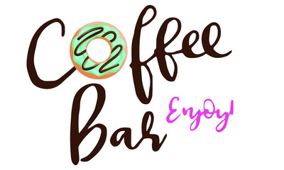 don't worry be happy. Cute print with donut,  Donuts and Cup of black coffee with Donut worry be happy note, Cute and bright set of bagels. Flat design, vector illustration