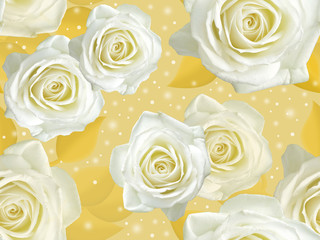 Seamless pattern. White roses on a golden background.