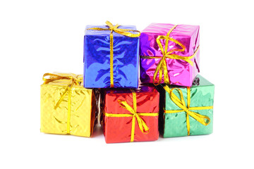 green,red,gold,blue,purple glitter gift box isolated white background