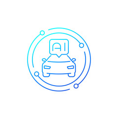 autonomous car with AI, line icon, vector