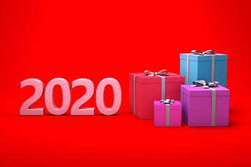 New Year 2020 Creative Design Concept with Gift Box - 3D Rendered Image