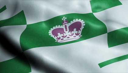 Naklejka premium 3D Waving Canada City Flag of Charlottetown Closeup View