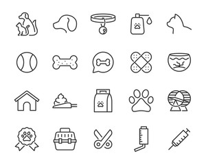 set of pet icons, dog, cat, puppy, animals