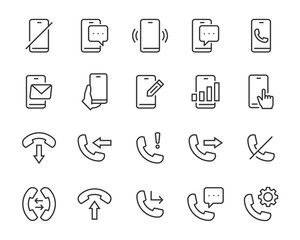 set of phone icons, call, telephone, chat, voice, battery