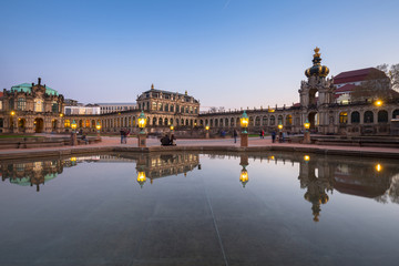 Fototapeta na wymiar Beautiful architecture of the Zwinger palace in Dresden ad dusk, Saxony. Germany