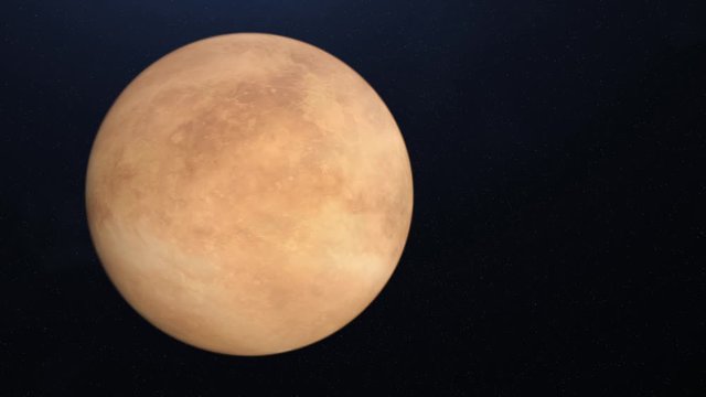 Abstract animation of unknown brown planet rotating in space with stars on the background in outer space. Animation. Full revolution of the planet around its axis.