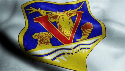 3D Waving Canada City Flag of Vernon Closeup View