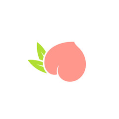 Fresh peach. Logo. Japanese white peach with leaves on white background. Sweet fruit 