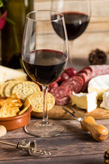 Red wine and cheese spread.