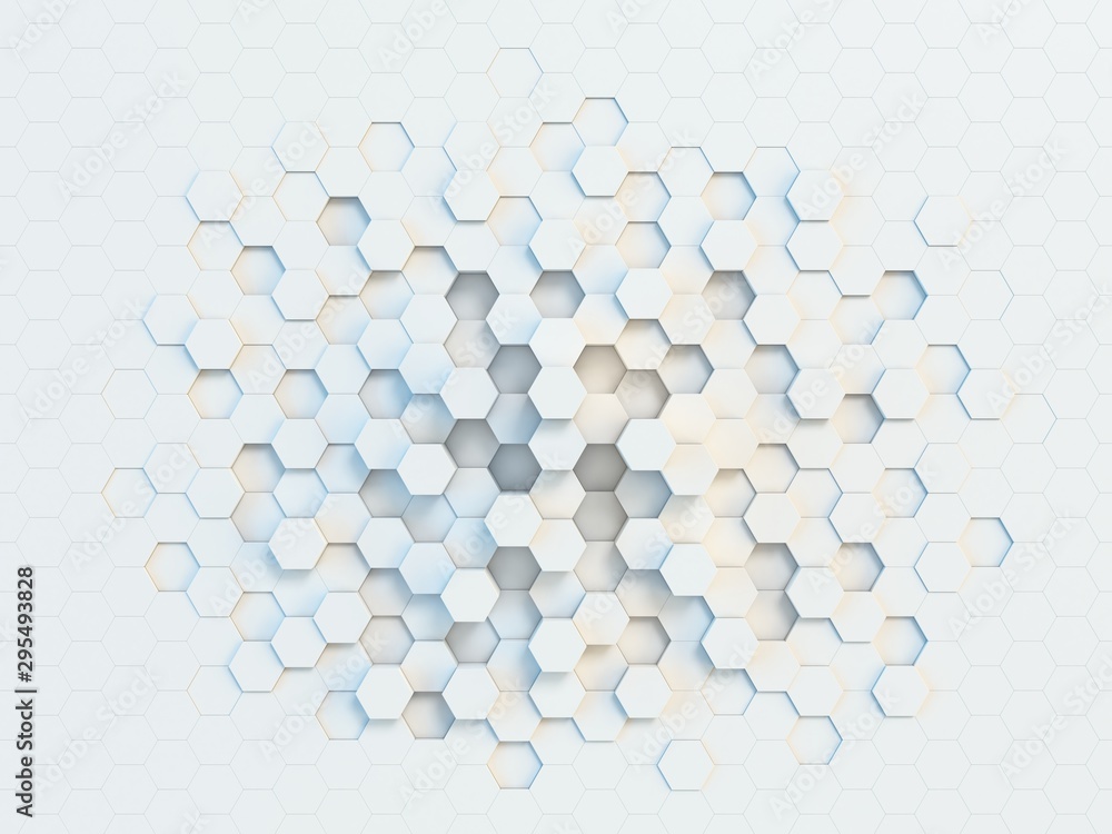 Poster hexagonal abstract 3d background, white wall with hexagonal pattern 3d rendering