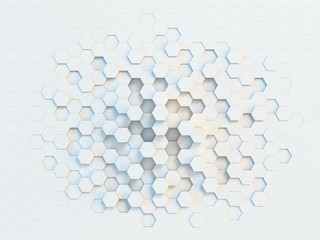 Hexagonal abstract 3d background, white wall with hexagonal pattern 3d rendering