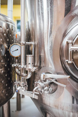 Craft beer brewing equipment in brewery! Alcoholic drink production