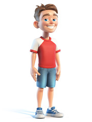 Young boy stylized cartoon character, school kid 3d rendering
