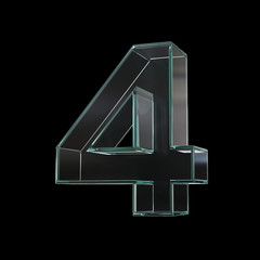 Glass font 3d rendering, number 4