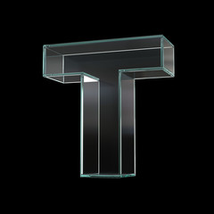 Glass font 3d rendering, letter T