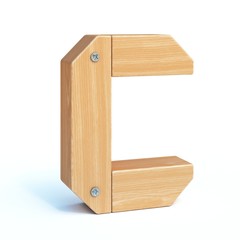 Wood font, 3d alphabet made of wooden parts, 3d rendering, letter C