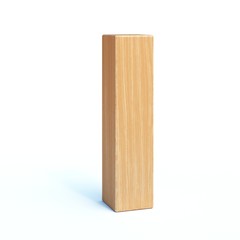 Wood font, 3d alphabet made of wooden parts, 3d rendering, letter I