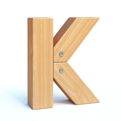 Wood font, 3d alphabet made of wooden parts, 3d rendering, letter K