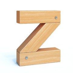 Wood font, 3d alphabet made of wooden parts, 3d rendering, letter Z